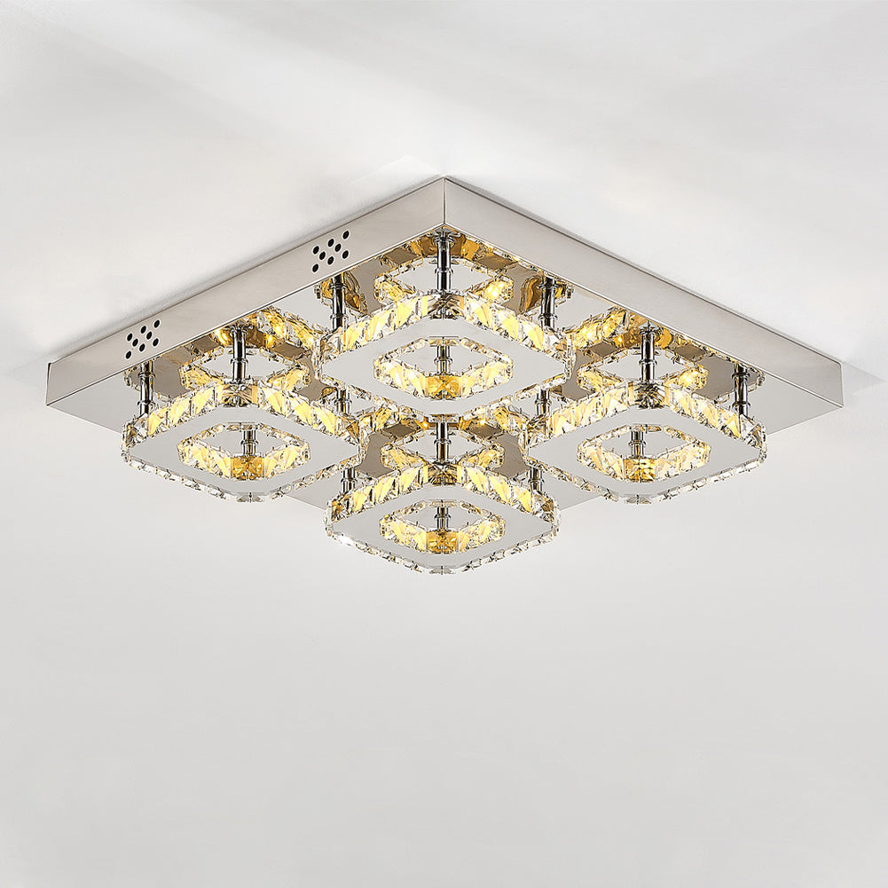 Select Dimmable Option Square Large-size Glamourous Crystal LED Ceiling Light