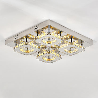 Select Dimmable Option Square Large-size Glamourous Crystal LED Ceiling Light