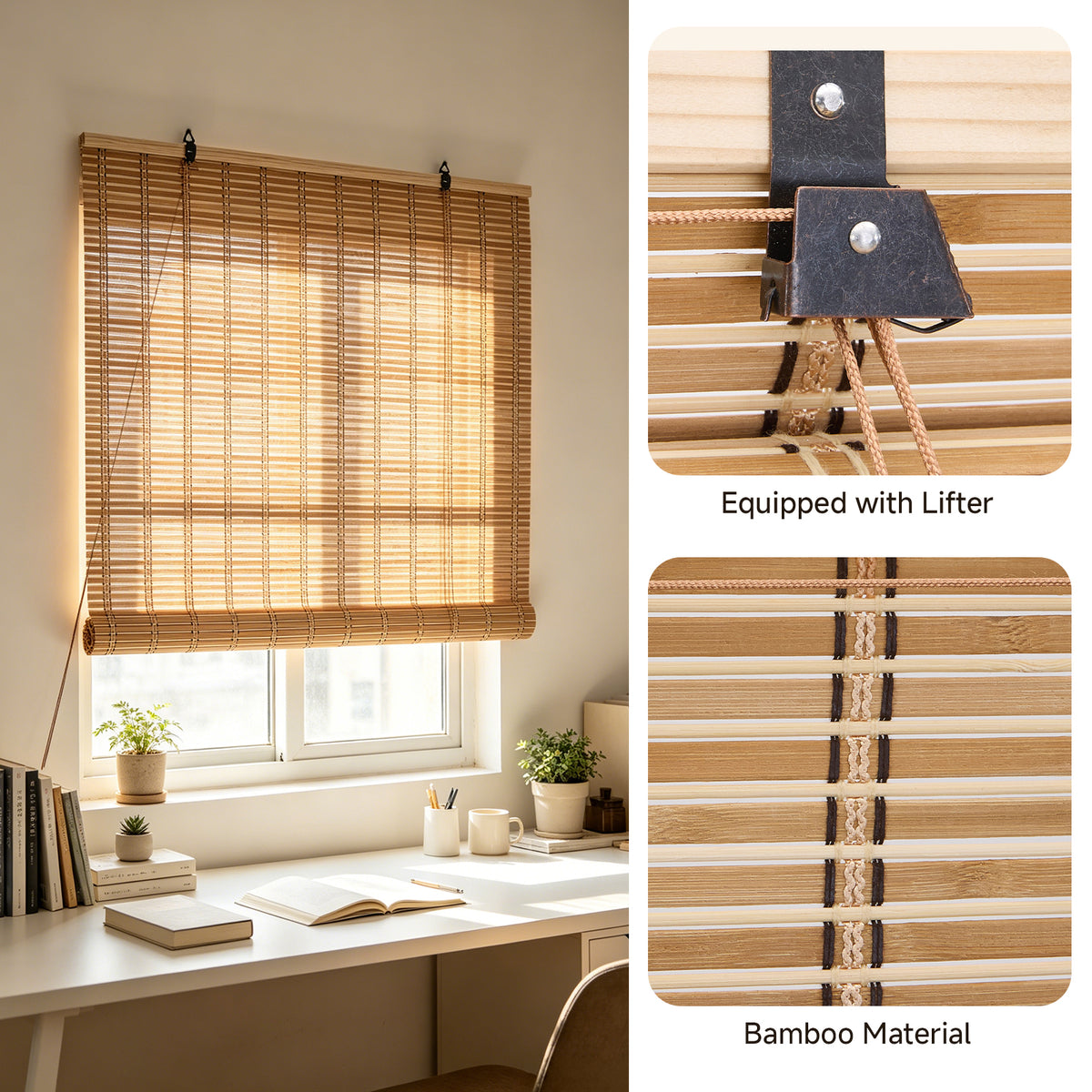 Natural Roll-Up Bamboo Blinds for Windows