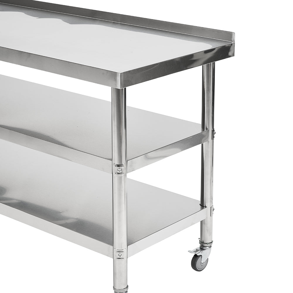 3-Tier Stainless Steel Prep Table with Smooth Castors and Adjustable Feet