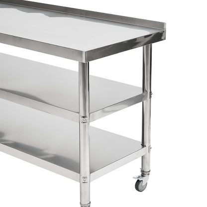 3-Tier Stainless Steel Prep Table with Smooth Castors and Adjustable Feet
