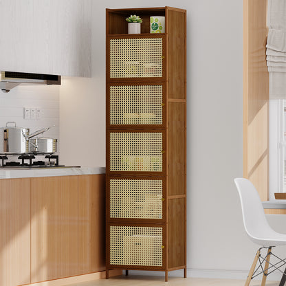 6-Tier Narrow Bookcase Storage Cabinet with Doors