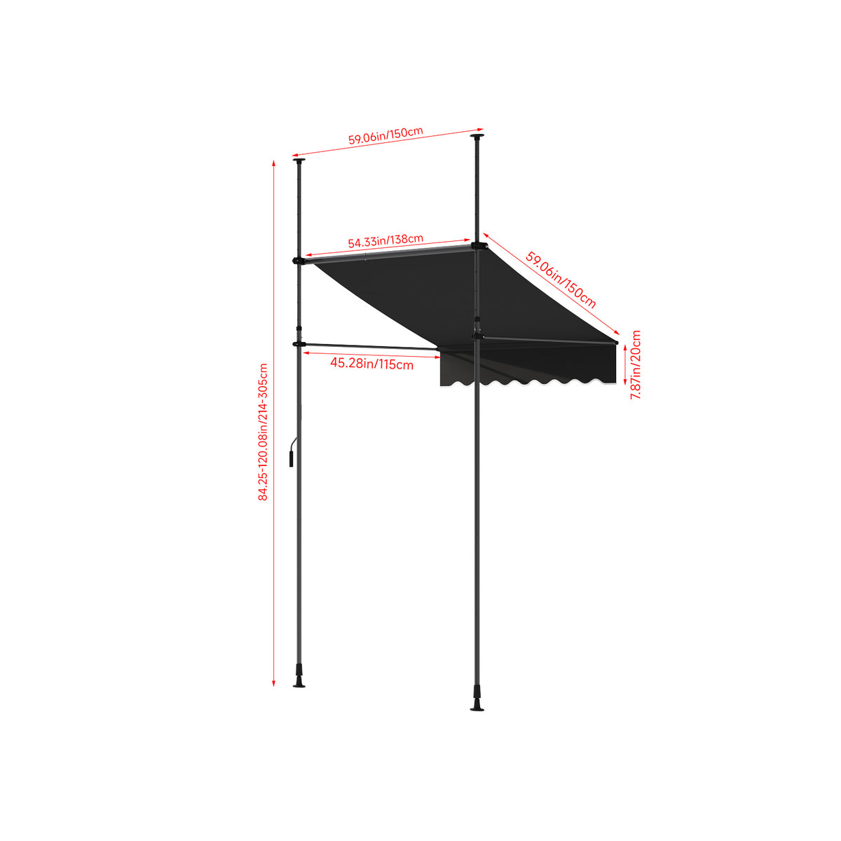 Retractable Awning with Adjustable Support Poles