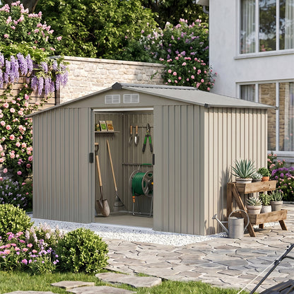 8 x 4 ft Metal Garden Storage Shed with Integrated Log Store & Apex Roof
