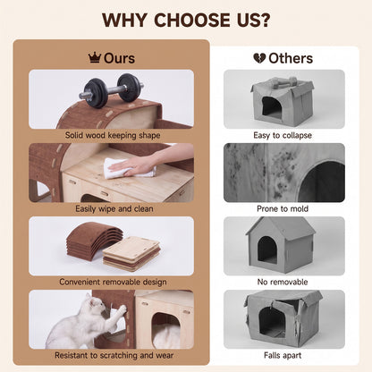 2-Tier Multifunctional Cat House Cave Pet Bed