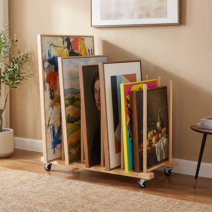 7 Slots Wooden Canvas Art Storage Rack with Castors