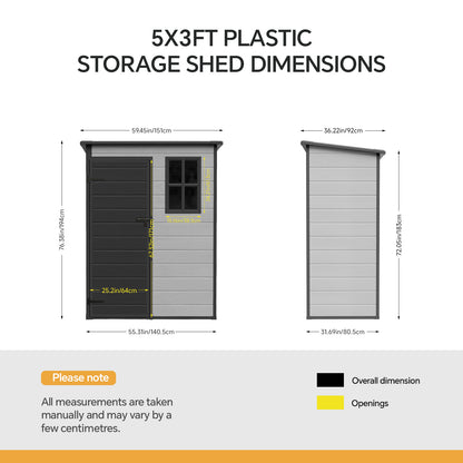 5x3FT Plastic Garden Storage Shed with Lockable Door