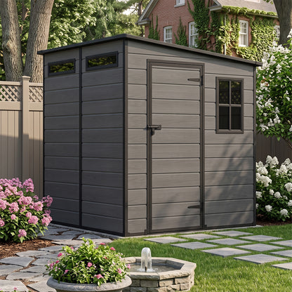 6 x 6 ft Plastic Garden Storage Shed with Pent Roof & Lockable Door