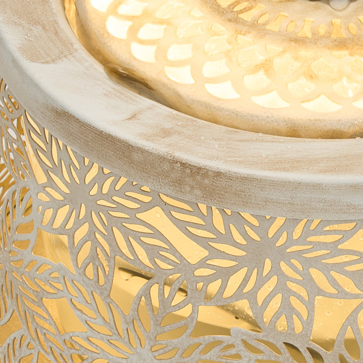 Creative Metal Tabletop Fountain with Warm Light & Leaf Design