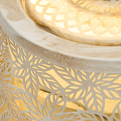 Creative Metal Tabletop Fountain with Warm Light & Leaf Design