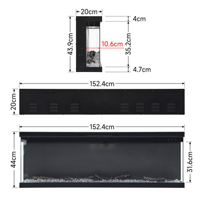60 Inch 3-Sided Recessed or Freestanding Electric Fire