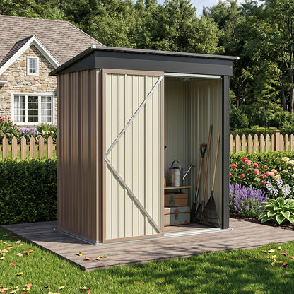 5 x 3 ft Metal Garden Storage Shed with Pent Roof & Lockable Door