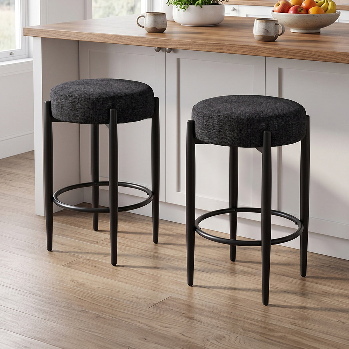 Set of 2 Modern Chenille Bar Stool with Footrest
