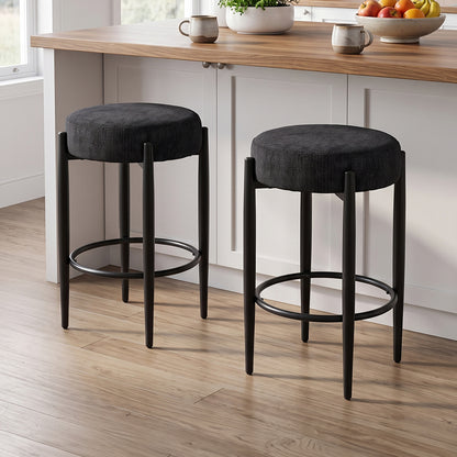 Set of 2 Modern Chenille Bar Stool with Footrest