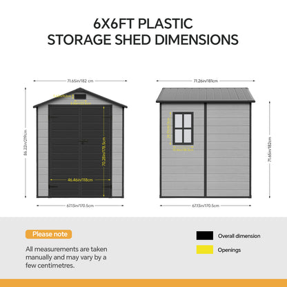 6 x 6 ft Plastic Garden Storage Shed with Apex Roof & Double Doors