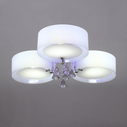 3/5 heads lights of Modern Round Acrylic LED Semi Flush Mount with Crystal Accent