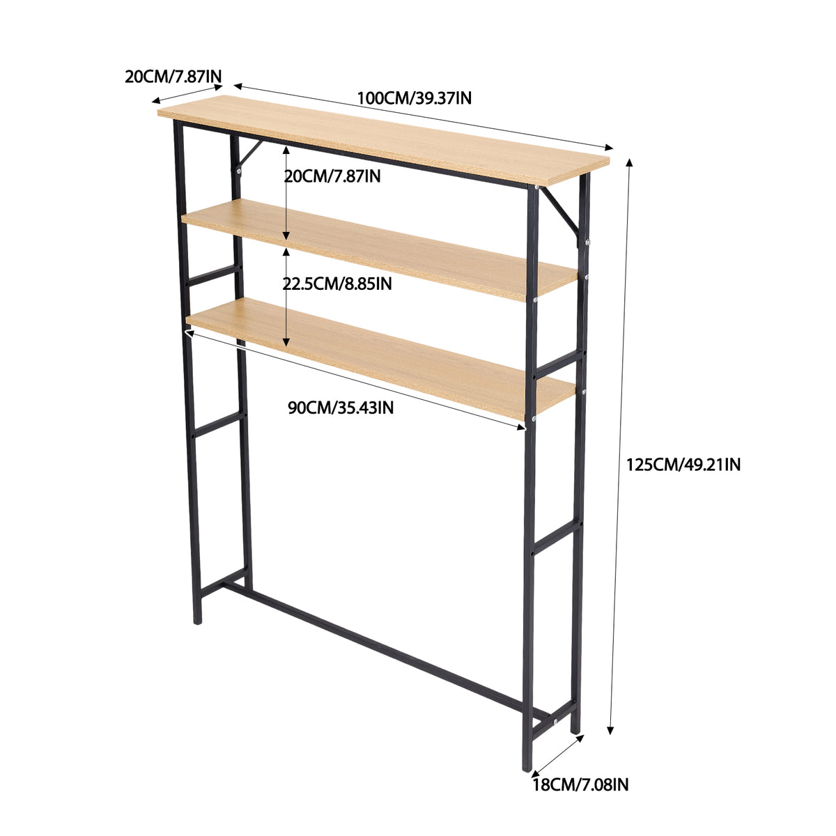 3-Tier Wood-Grain Narrow Console Table