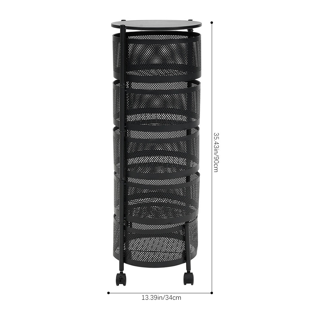 2–5 Tier Kitchen Storage Organiser with Rotating Baskets and Castors