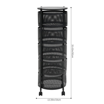 2–5 Tier Kitchen Storage Organiser with Rotating Baskets and Castors