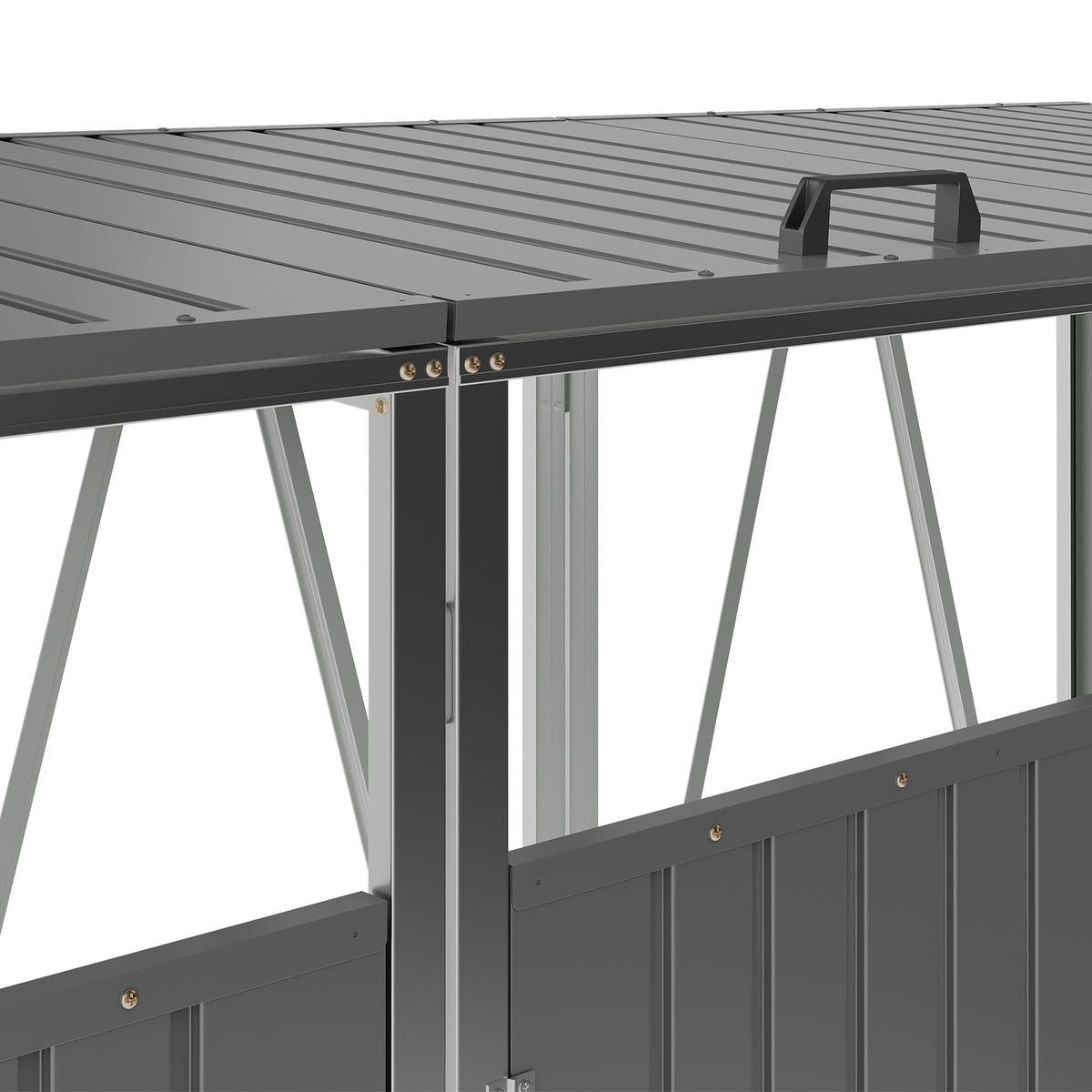 Grey Metal Outdoor Garbage Bin Shed For 3 Trash Bin