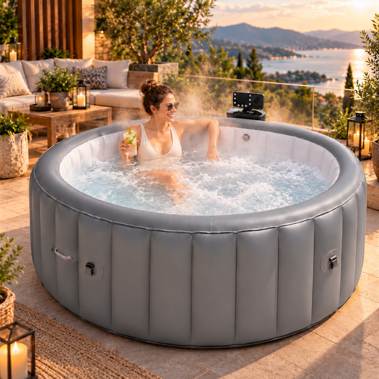 180cm x 71cm Grey Inflatable Hot Tub with Bubble Massage