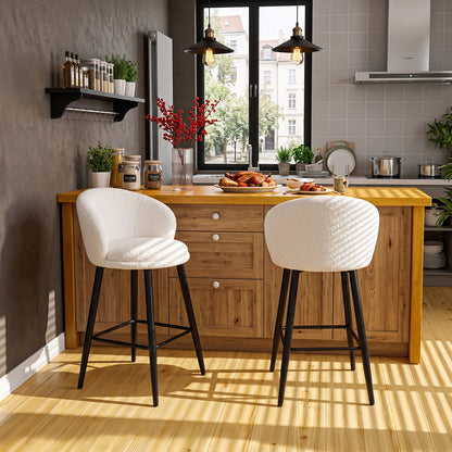 Set of 2 Sherpa Fleece Upholstered Bar Stools