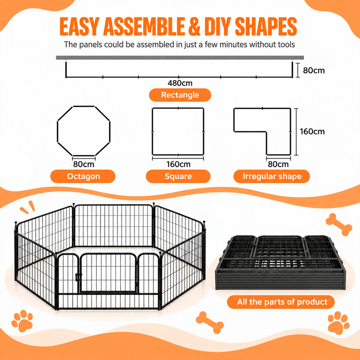 8-Panel Metal Pet Playpen with Gate
