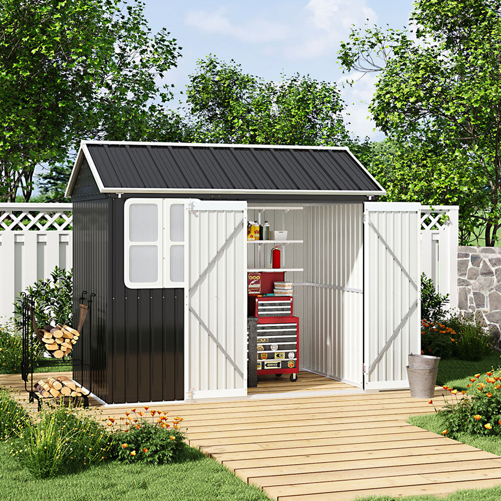8.3 x 5.4ft Metal Apex Roof Garden Shed Outdoor Storage House