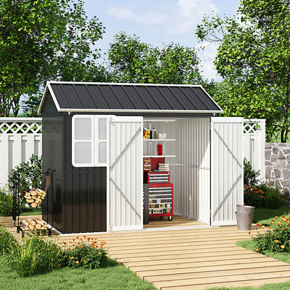8.3 x 5.4ft Metal Apex Roof Garden Shed Outdoor Storage House