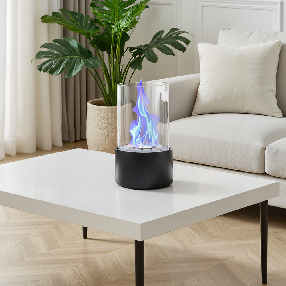 Round Freestanding Tabletop Ventless Ethanol Fireplace with Glass Screen