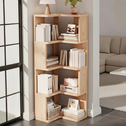 Wooden L-shaped Corner Bookshelf Storage Rack