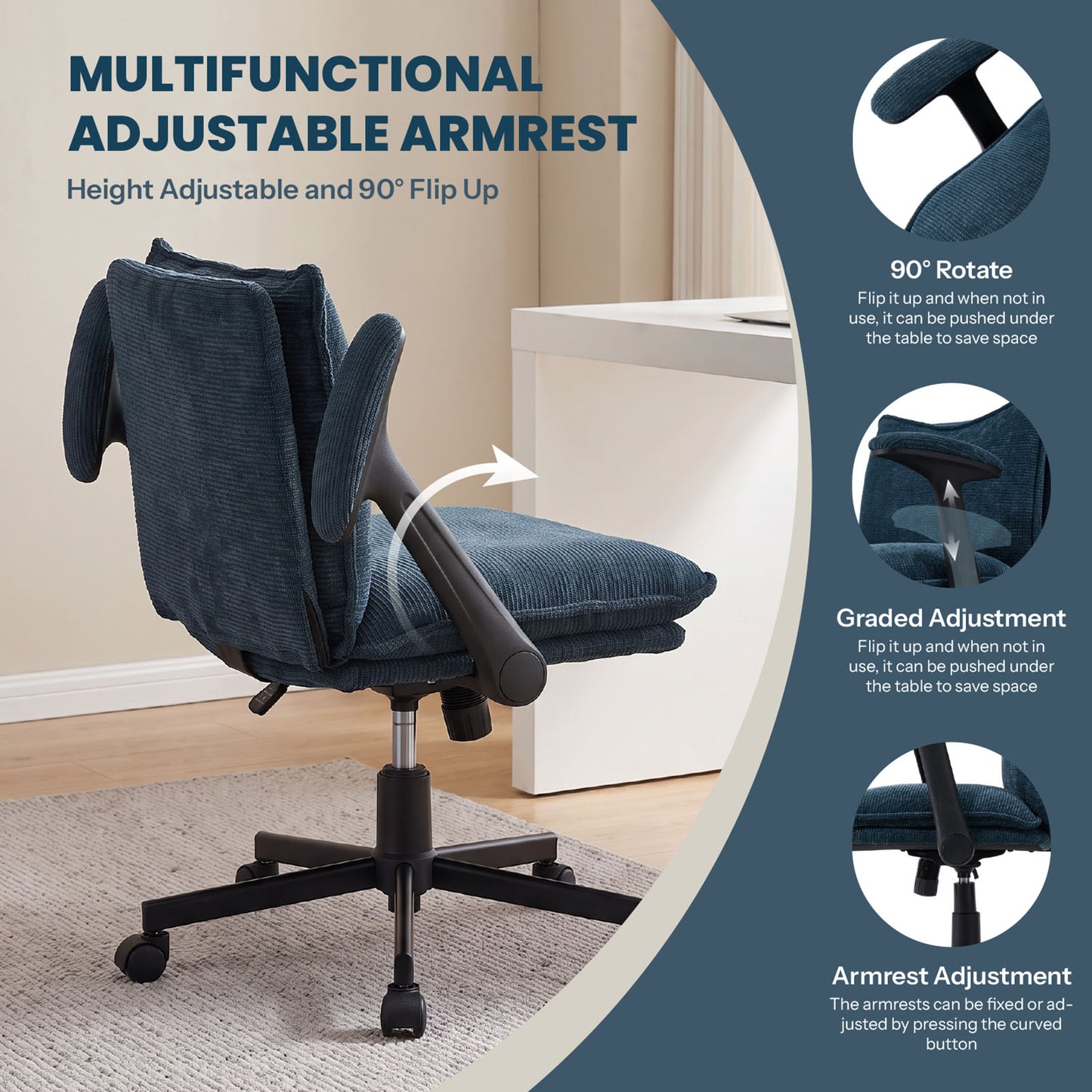 Chenille Height-Adjustable Office Chair