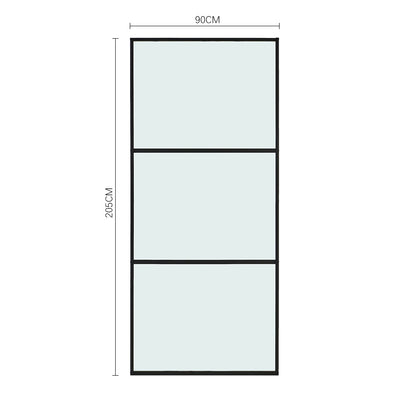 Clear and Smooth Glass Black Barn Door with Sliding Hardware Kit