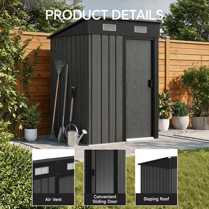 4 x 4 ft Metal Garden Storage Shed with Pent Roof