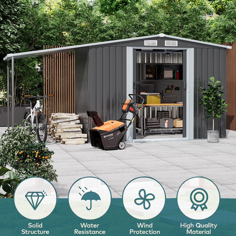 6×8FT Outdoor Metal Storage Shed with Lean-to