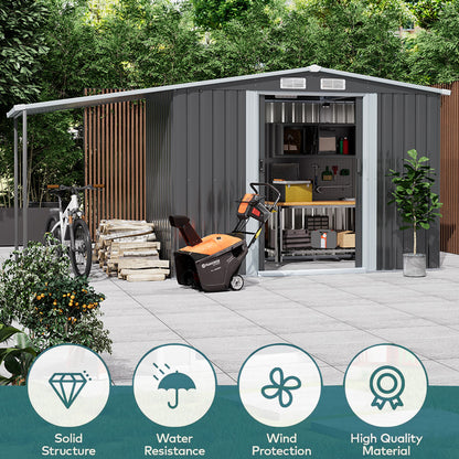 6×8FT Outdoor Metal Storage Shed with Lean-to