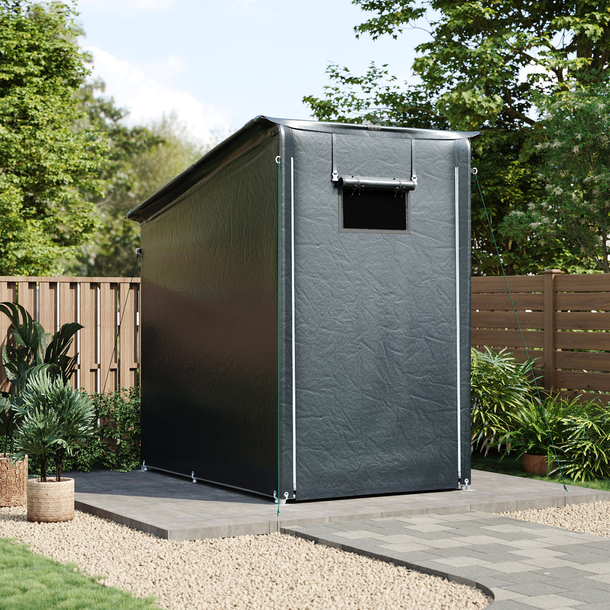 Garden Storage Shelter with Waterproof PE Cover & Roll-Up Zipped Door