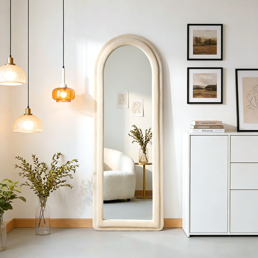 Double Arched Full-Length Mirror with Safety Film & Velvet-Wrapped MDF Frame