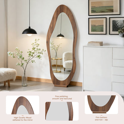 Wooden Frame Full Length Mirror with Mirror Base