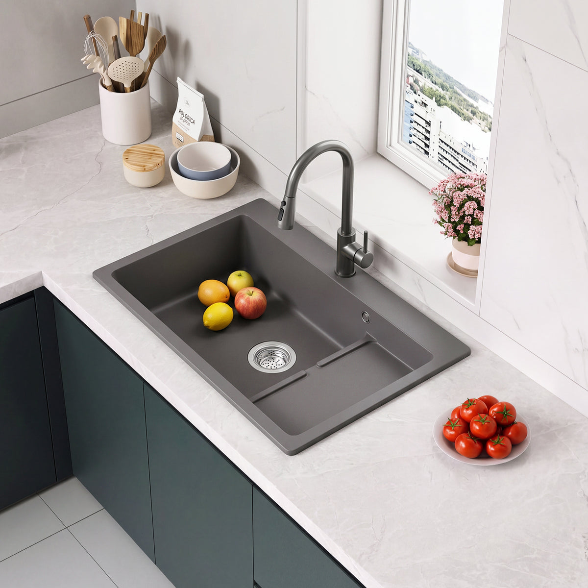 Modern Quartz Resin Composite Kitchen Sink with Waste Kit