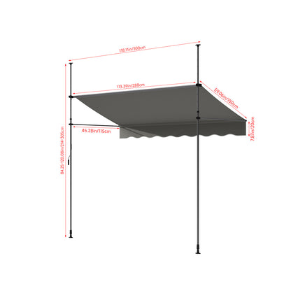 Retractable Awning with Adjustable Support Poles