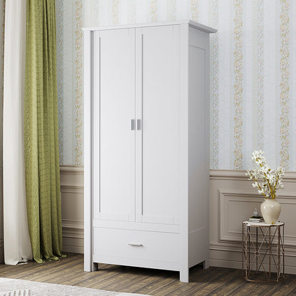Modern Double-Door Wardrobe with Drawer & Hanging Rail