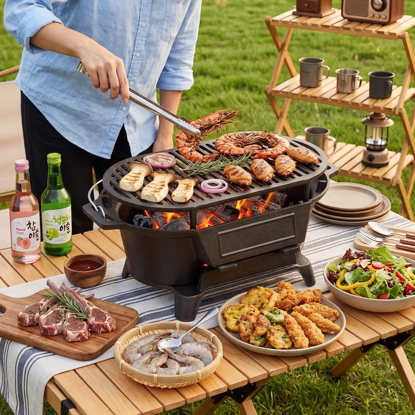 Cast Iron Charcoal Grill with Handle