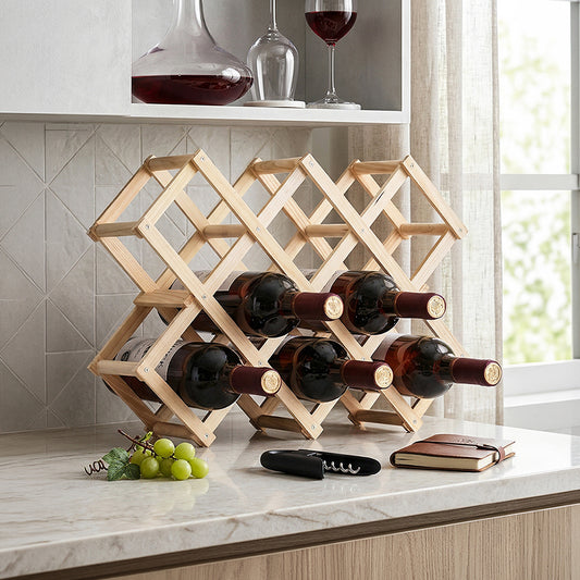 Decorative Foldable Solid Wood Stackable Wine Rack