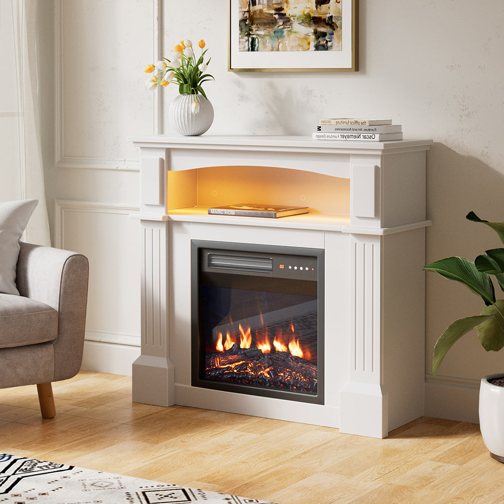 Remote Control Electric Fireplace with Wooden Mantel