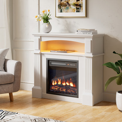 Remote Control Electric Fireplace with Wooden Mantel