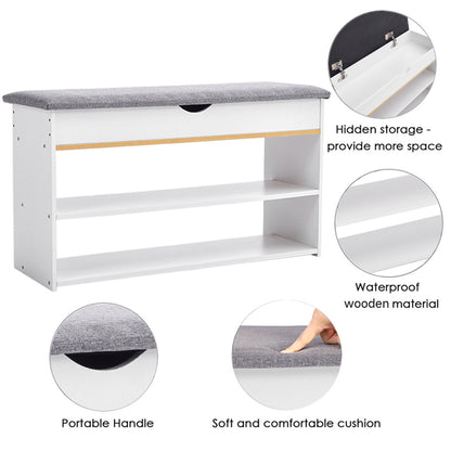 3-Tier Shoe Storage Bench with Padded Seat