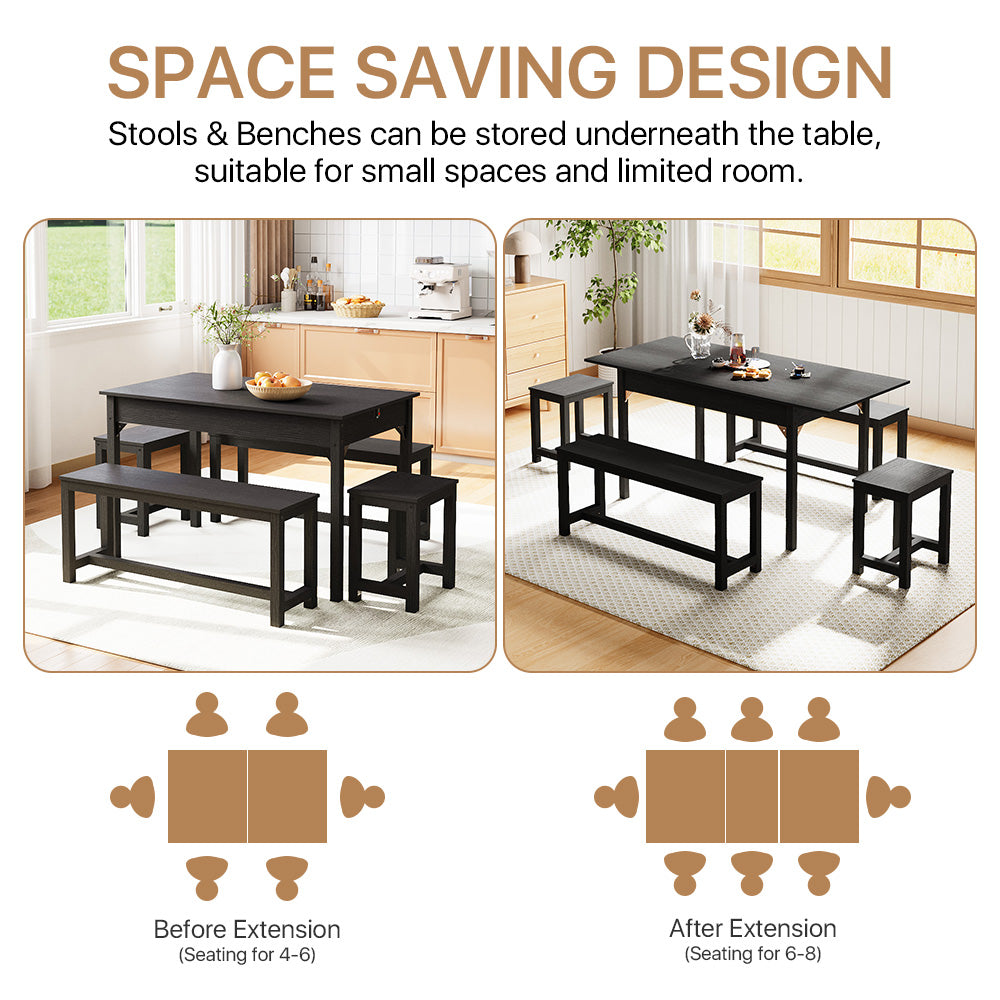 Extendable Wooden Dining Table and Chair Set