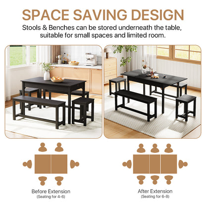 Extendable Wooden Dining Table and Chair Set