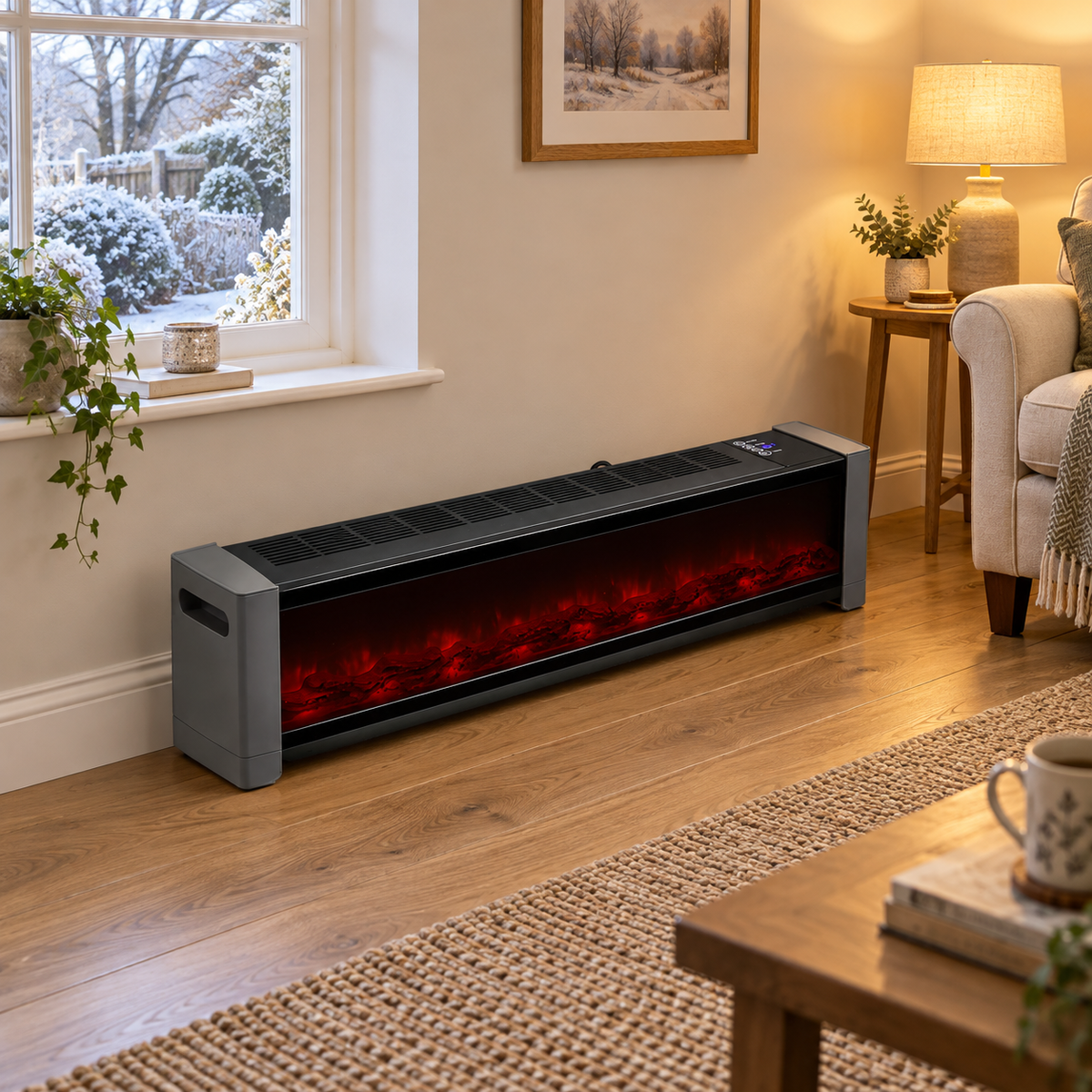 1000W/2000W Convection Baseboard Heater with Flame Effect & Timer